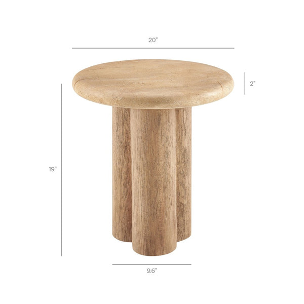 Modway Furniture Tori Concrete Round Pedestal Side Table Faux Wood Finish Patio or Living Room Travertine EEI-7621-TRA-OAK