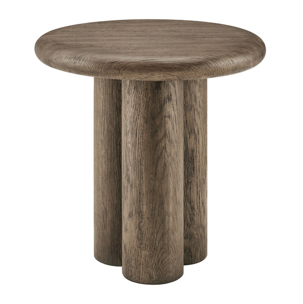 Modway Furniture Tori Concrete Round Pedestal Side Table Faux Wood Finish Patio or Living Room Weathered Walnut EEI-7621-WAL
