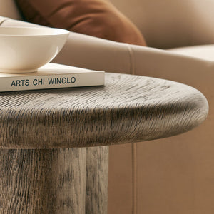 Modway Furniture Tori Concrete Round Pedestal Side Table Faux Wood Finish Patio or Living Room Weathered Walnut EEI-7621-WAL