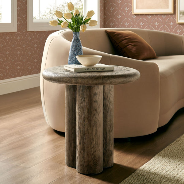 Modway Furniture Tori Concrete Round Pedestal Side Table Faux Wood Finish Patio or Living Room Weathered Walnut EEI-7621-WAL
