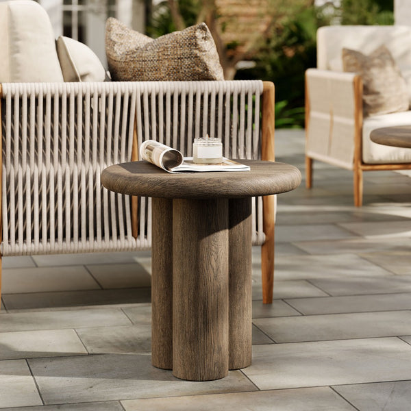 Modway Furniture Tori Concrete Round Pedestal Side Table Faux Wood Finish Patio or Living Room Weathered Walnut EEI-7621-WAL