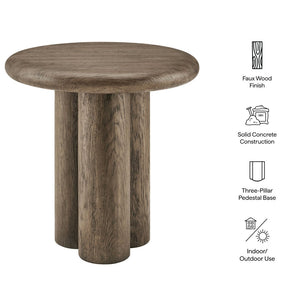 Modway Furniture Tori Concrete Round Pedestal Side Table Faux Wood Finish Patio or Living Room Weathered Walnut EEI-7621-WAL