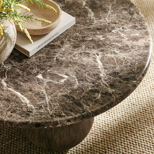 Modway Furniture Pietra Modway Round Marble Look Coffee Table with Sculptural Pedestal Base Indoor Outdoor EEI-7622-EMP