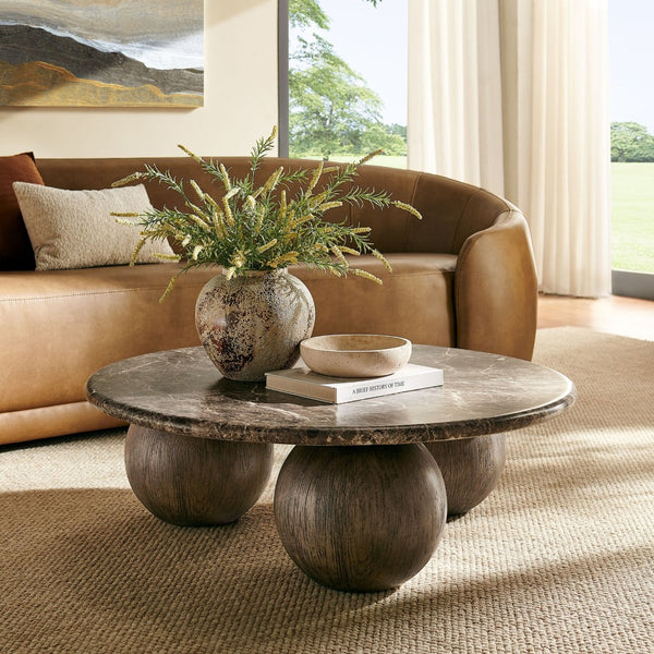 Modway Furniture Pietra Modway Round Marble Look Coffee Table with Sculptural Pedestal Base Indoor Outdoor EEI-7622-EMP