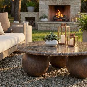 Modway Furniture Pietra Modway Round Marble Look Coffee Table with Sculptural Pedestal Base Indoor Outdoor EEI-7622-EMP
