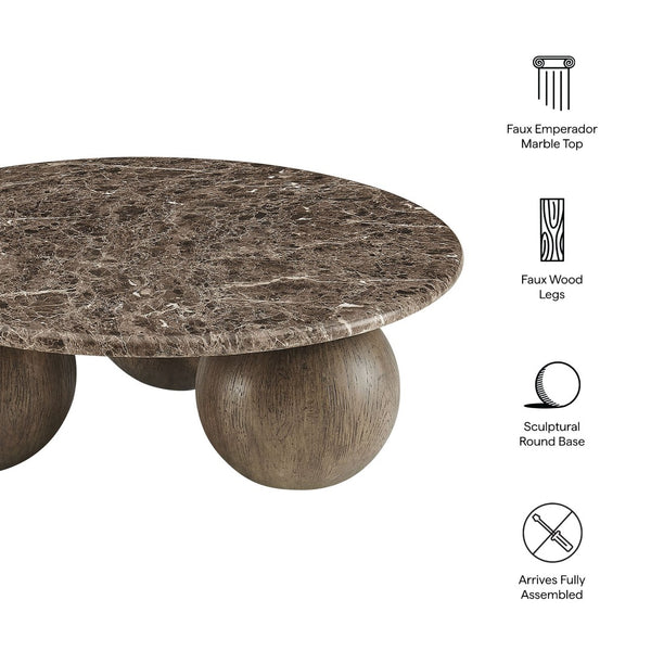 Modway Furniture Pietra Modway Round Marble Look Coffee Table with Sculptural Pedestal Base Indoor Outdoor EEI-7622-EMP