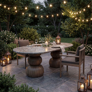 Modway Furniture Pietra Oval Faux Marble Outdoor Dining Table with Sculptural Pedestal Base by Modway EEI-7623-EMP