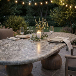 Modway Furniture Pietra Oval Faux Marble Outdoor Dining Table with Sculptural Pedestal Base by Modway EEI-7623-EMP