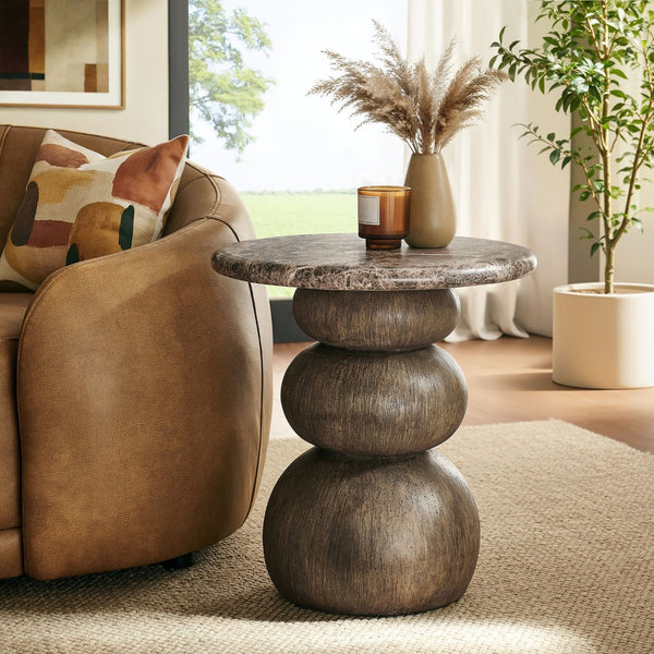 Modway Furniture Pietra Outdoor Round Side Table Faux Marble Pedestal Base Sculptural Accent EEI-7625-EMP