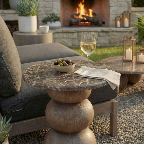 Modway Furniture Pietra Outdoor Round Side Table Faux Marble Pedestal Base Sculptural Accent EEI-7625-EMP