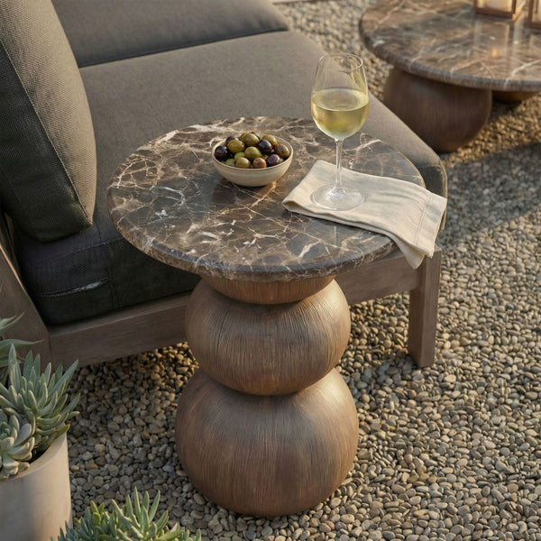 Modway Furniture Pietra Outdoor Round Side Table Faux Marble Pedestal Base Sculptural Accent EEI-7625-EMP