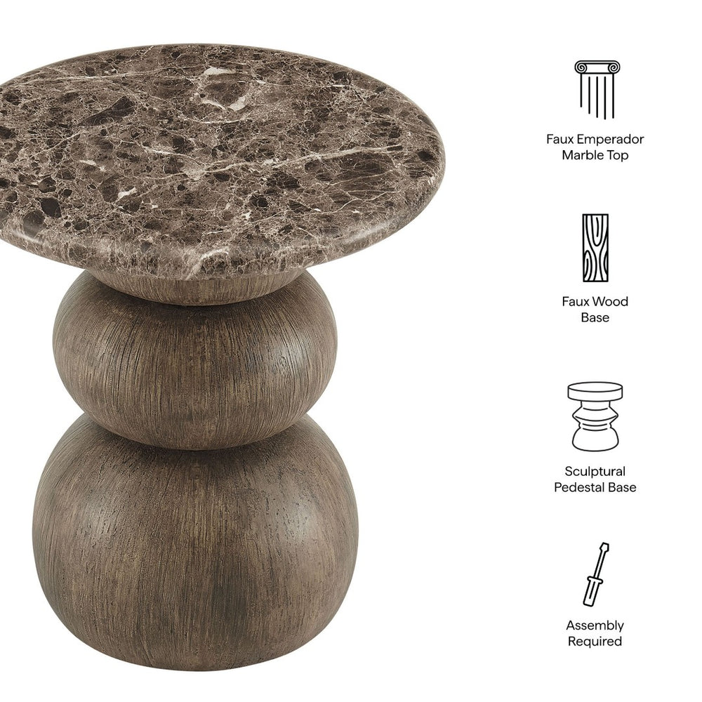 Modway Furniture Pietra Outdoor Round Side Table Faux Marble Pedestal Base Sculptural Accent EEI-7625-EMP