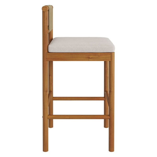 Modway Furniture Eleni Solid Teak Outdoor Bar Stools with Woven Rope Backs for Coastal Patio Natural Sail EEI-7626-NAT-SAI