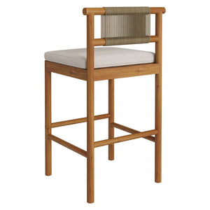 Modway Furniture Eleni Solid Teak Outdoor Bar Stools with Woven Rope Backs for Coastal Patio Natural Sail EEI-7626-NAT-SAI