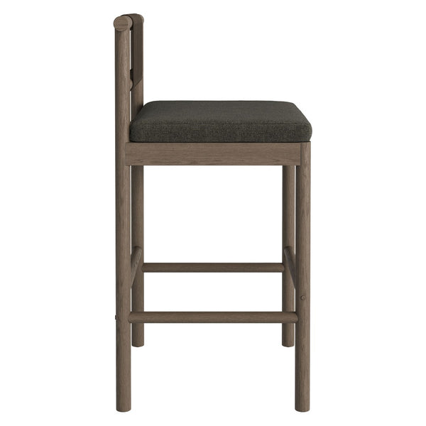 Modway Furniture Eleni Solid Teak Outdoor Bar Stools with Woven Rope Backs for Coastal Patio Weathered Gray Flint EEI-7626-WGR-FLI