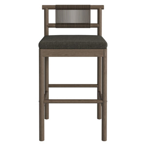 Modway Furniture Eleni Solid Teak Outdoor Bar Stools with Woven Rope Backs for Coastal Patio Weathered Gray Flint EEI-7626-WGR-FLI