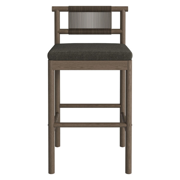 Modway Furniture Eleni Solid Teak Outdoor Bar Stools with Woven Rope Backs for Coastal Patio Weathered Gray Flint EEI-7626-WGR-FLI
