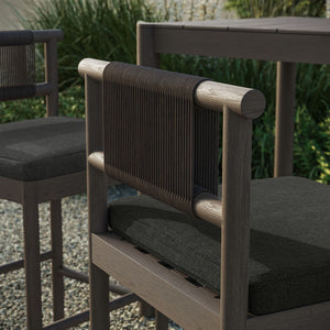 Modway Furniture Eleni Solid Teak Outdoor Bar Stools with Woven Rope Backs for Coastal Patio Weathered Gray Flint EEI-7626-WGR-FLI