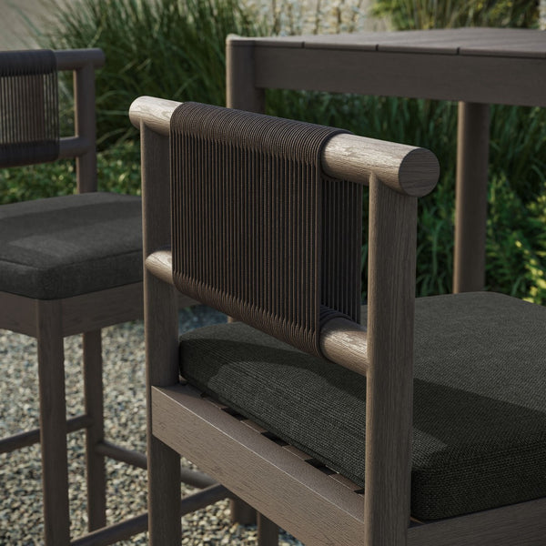 Modway Furniture Eleni Solid Teak Outdoor Bar Stools with Woven Rope Backs for Coastal Patio Weathered Gray Flint EEI-7626-WGR-FLI