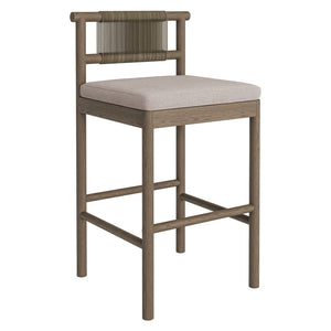 Modway Furniture Eleni Solid Teak Outdoor Bar Stools with Woven Rope Backs for Coastal Patio Weathered Gray Pebble EEI-7626-WGR-PEB