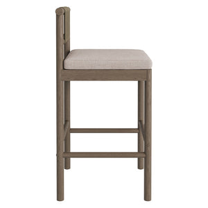 Modway Furniture Eleni Solid Teak Outdoor Bar Stools with Woven Rope Backs for Coastal Patio Weathered Gray Pebble EEI-7626-WGR-PEB