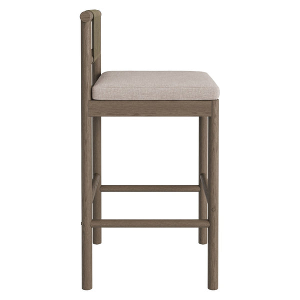 Modway Furniture Eleni Solid Teak Outdoor Bar Stools with Woven Rope Backs for Coastal Patio Weathered Gray Pebble EEI-7626-WGR-PEB