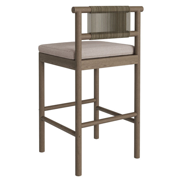 Modway Furniture Eleni Solid Teak Outdoor Bar Stools with Woven Rope Backs for Coastal Patio Weathered Gray Pebble EEI-7626-WGR-PEB