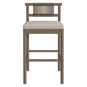 Modway Furniture Eleni Solid Teak Outdoor Bar Stools with Woven Rope Backs for Coastal Patio Weathered Gray Pebble EEI-7626-WGR-PEB