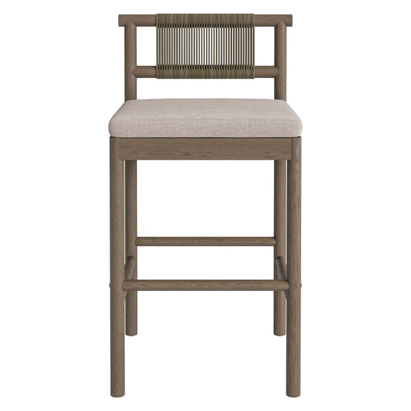 Modway Furniture Eleni Solid Teak Outdoor Bar Stools with Woven Rope Backs for Coastal Patio Weathered Gray Pebble EEI-7626-WGR-PEB
