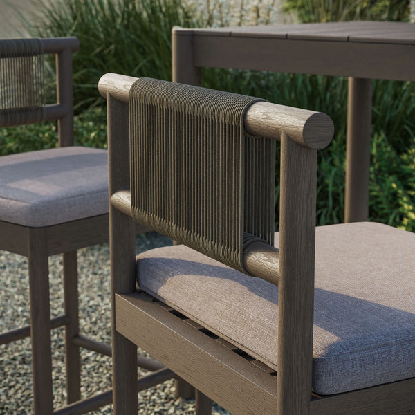 Modway Furniture Eleni Solid Teak Outdoor Bar Stools with Woven Rope Backs for Coastal Patio Weathered Gray Pebble EEI-7626-WGR-PEB