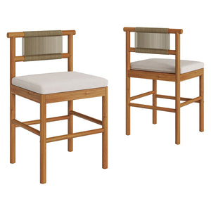 Modway Furniture Eleni Modway Solid Teak Outdoor Counter Stools Woven Rope Back Coastal Patio Pair Natural Sail EEI-7627-NAT-SAI