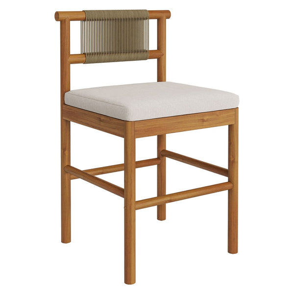 Modway Furniture Eleni Modway Solid Teak Outdoor Counter Stools Woven Rope Back Coastal Patio Pair Natural Sail EEI-7627-NAT-SAI