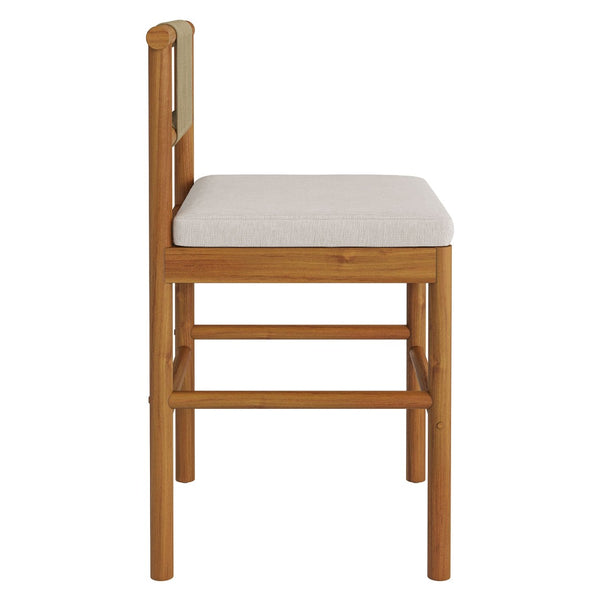 Modway Furniture Eleni Modway Solid Teak Outdoor Counter Stools Woven Rope Back Coastal Patio Pair Natural Sail EEI-7627-NAT-SAI