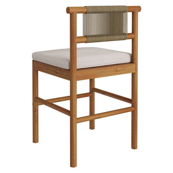 Modway Furniture Eleni Modway Solid Teak Outdoor Counter Stools Woven Rope Back Coastal Patio Pair Natural Sail EEI-7627-NAT-SAI