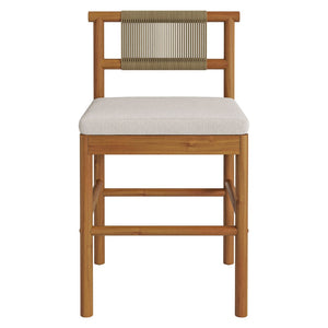 Modway Furniture Eleni Modway Solid Teak Outdoor Counter Stools Woven Rope Back Coastal Patio Pair Natural Sail EEI-7627-NAT-SAI