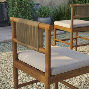 Modway Furniture Eleni Modway Solid Teak Outdoor Counter Stools Woven Rope Back Coastal Patio Pair Natural Sail EEI-7627-NAT-SAI