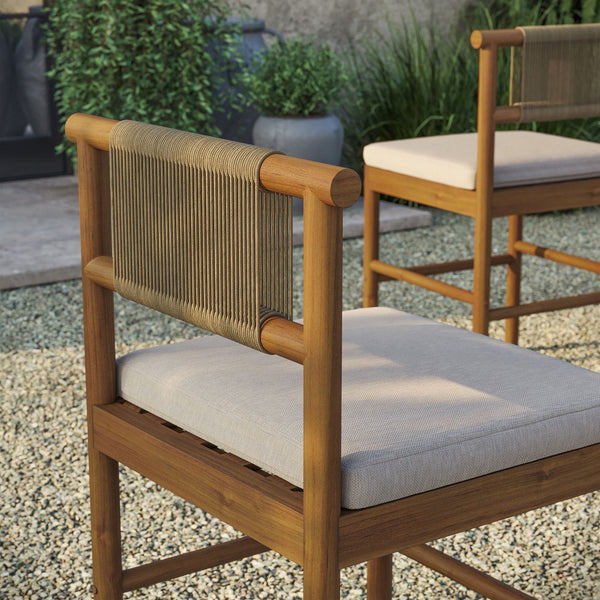Modway Furniture Eleni Modway Solid Teak Outdoor Counter Stools Woven Rope Back Coastal Patio Pair Natural Sail EEI-7627-NAT-SAI