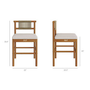 Modway Furniture Eleni Modway Solid Teak Outdoor Counter Stools Woven Rope Back Coastal Patio Pair Natural Sail EEI-7627-NAT-SAI
