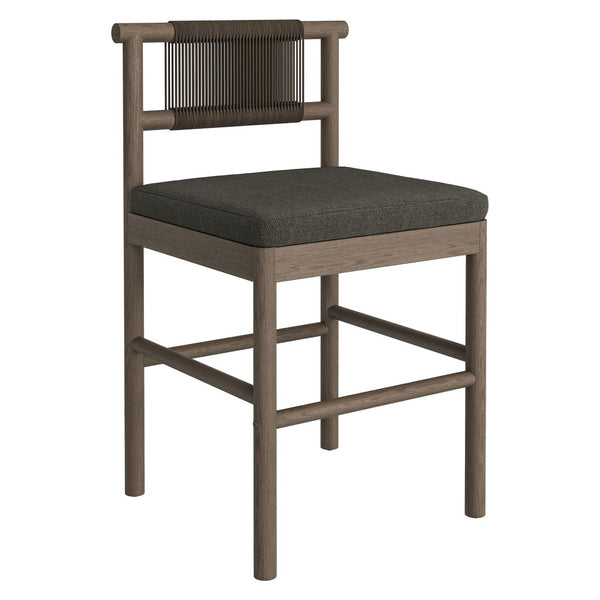 Modway Furniture Eleni Modway Solid Teak Outdoor Counter Stools Woven Rope Back Coastal Patio Pair Weathered Gray Flint EEI-7627-WGR-FLI