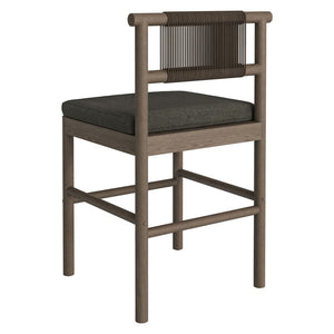 Modway Furniture Eleni Modway Solid Teak Outdoor Counter Stools Woven Rope Back Coastal Patio Pair Weathered Gray Flint EEI-7627-WGR-FLI