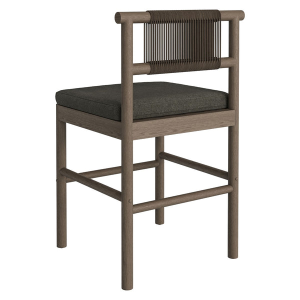 Modway Furniture Eleni Modway Solid Teak Outdoor Counter Stools Woven Rope Back Coastal Patio Pair Weathered Gray Flint EEI-7627-WGR-FLI