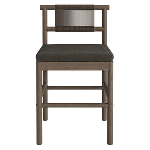 Modway Furniture Eleni Modway Solid Teak Outdoor Counter Stools Woven Rope Back Coastal Patio Pair Weathered Gray Flint EEI-7627-WGR-FLI