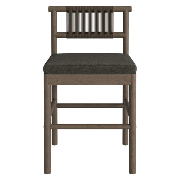 Modway Furniture Eleni Modway Solid Teak Outdoor Counter Stools Woven Rope Back Coastal Patio Pair Weathered Gray Flint EEI-7627-WGR-FLI