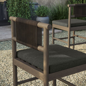 Modway Furniture Eleni Modway Solid Teak Outdoor Counter Stools Woven Rope Back Coastal Patio Pair Weathered Gray Flint EEI-7627-WGR-FLI