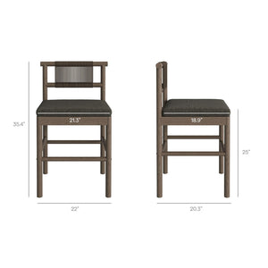 Modway Furniture Eleni Modway Solid Teak Outdoor Counter Stools Woven Rope Back Coastal Patio Pair Weathered Gray Flint EEI-7627-WGR-FLI