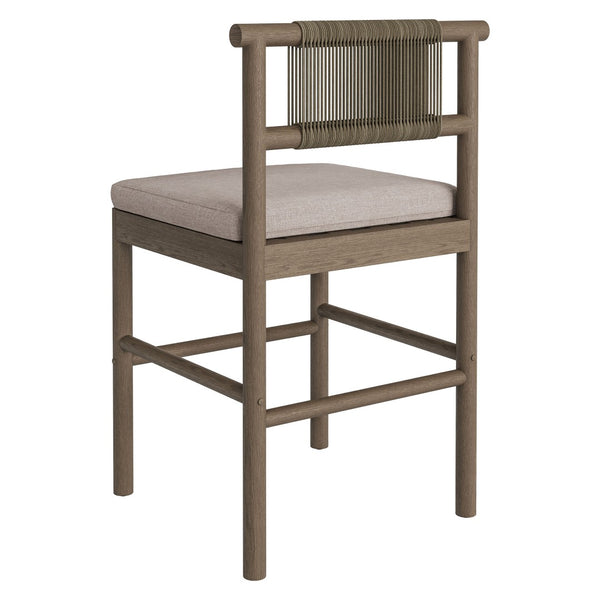 Modway Furniture Eleni Modway Solid Teak Outdoor Counter Stools Woven Rope Back Coastal Patio Pair Weathered Gray Pebble EEI-7627-WGR-PEB