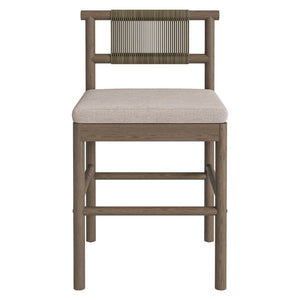 Modway Furniture Eleni Modway Solid Teak Outdoor Counter Stools Woven Rope Back Coastal Patio Pair Weathered Gray Pebble EEI-7627-WGR-PEB