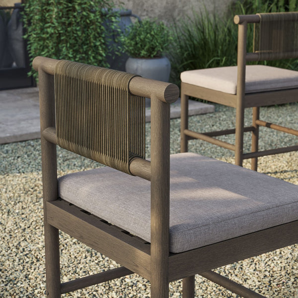 Modway Furniture Eleni Modway Solid Teak Outdoor Counter Stools Woven Rope Back Coastal Patio Pair Weathered Gray Pebble EEI-7627-WGR-PEB