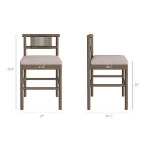 Modway Furniture Eleni Modway Solid Teak Outdoor Counter Stools Woven Rope Back Coastal Patio Pair Weathered Gray Pebble EEI-7627-WGR-PEB