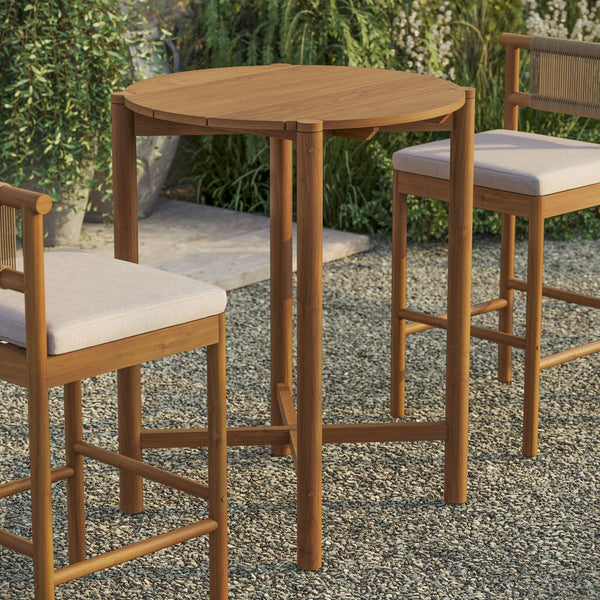 Modway Furniture Eleni Solid Teak Outdoor Bar Table with Slatted Top for Patio Dining Natural EEI-7628-NAT
